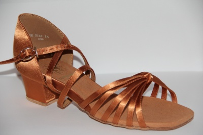 Girls Dance Shoes B-7666/Dark Tan Satin Supadance