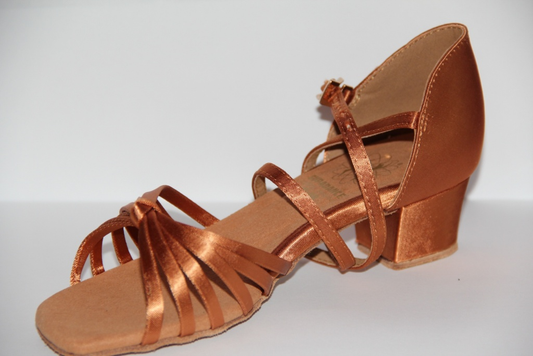 Girls Dance Shoes B-7666/Dark Tan Satin Supadance