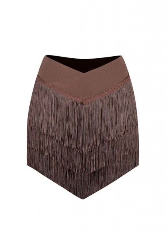 Elegant Fringe Dance Skirt "ZYM Luxe" - Brown